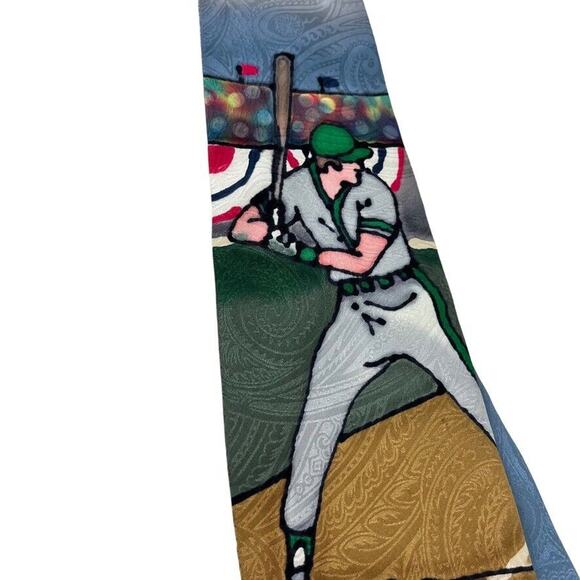 Robert Daskal Hand Painted Baseball Player 100% Silk Mens Necktie Tie Paisley - Picture 8 of 16